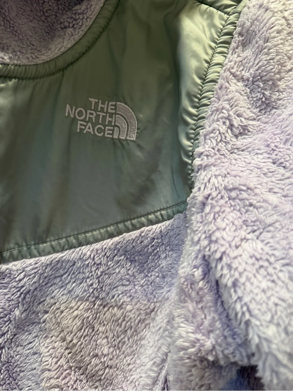 The North Face Kids Lavender Hooded Fleece Jacket with Gray Accents